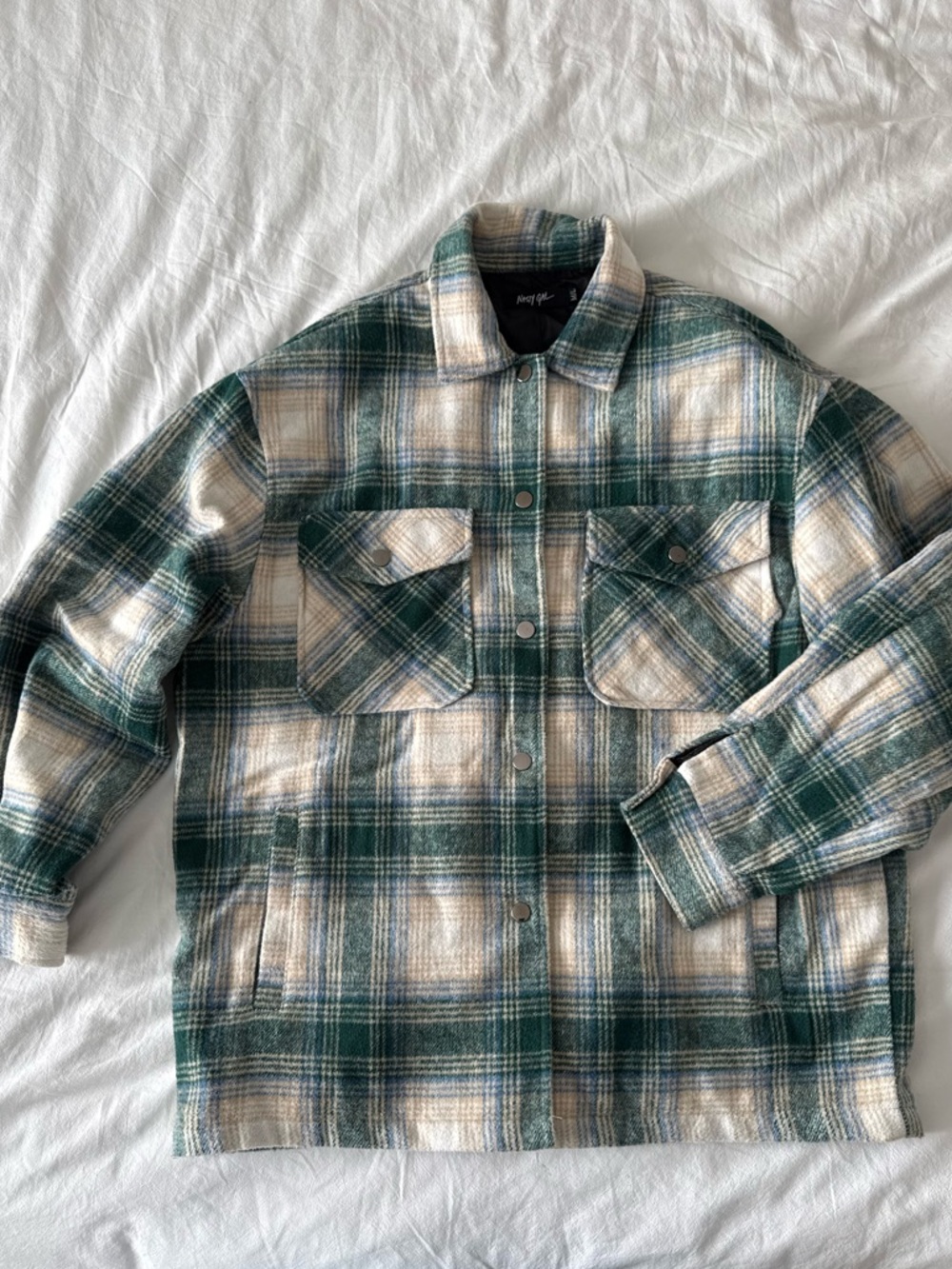 Princess Polly Green and Cream Plaid Shacket